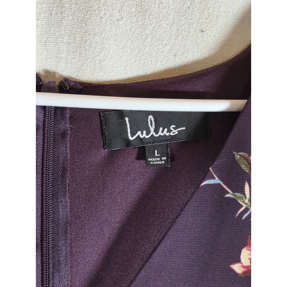Lulus Always Yours Plum Purple Floral Print Long Sleeve Skater Dress size L - Picture 6 of 6